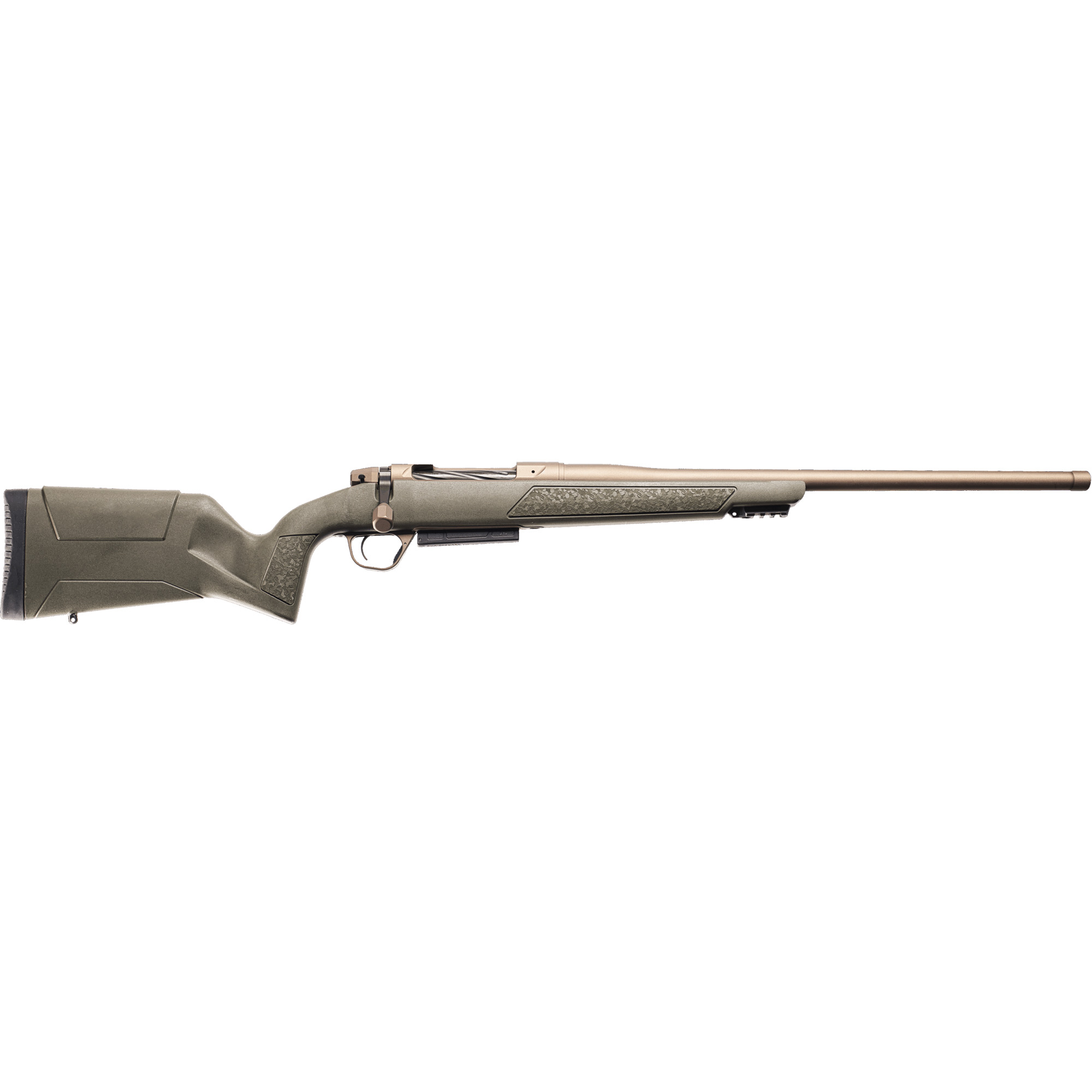 Christensen Arms Evoke bolt-action rifle with OD green synthetic stock and bronze barrel