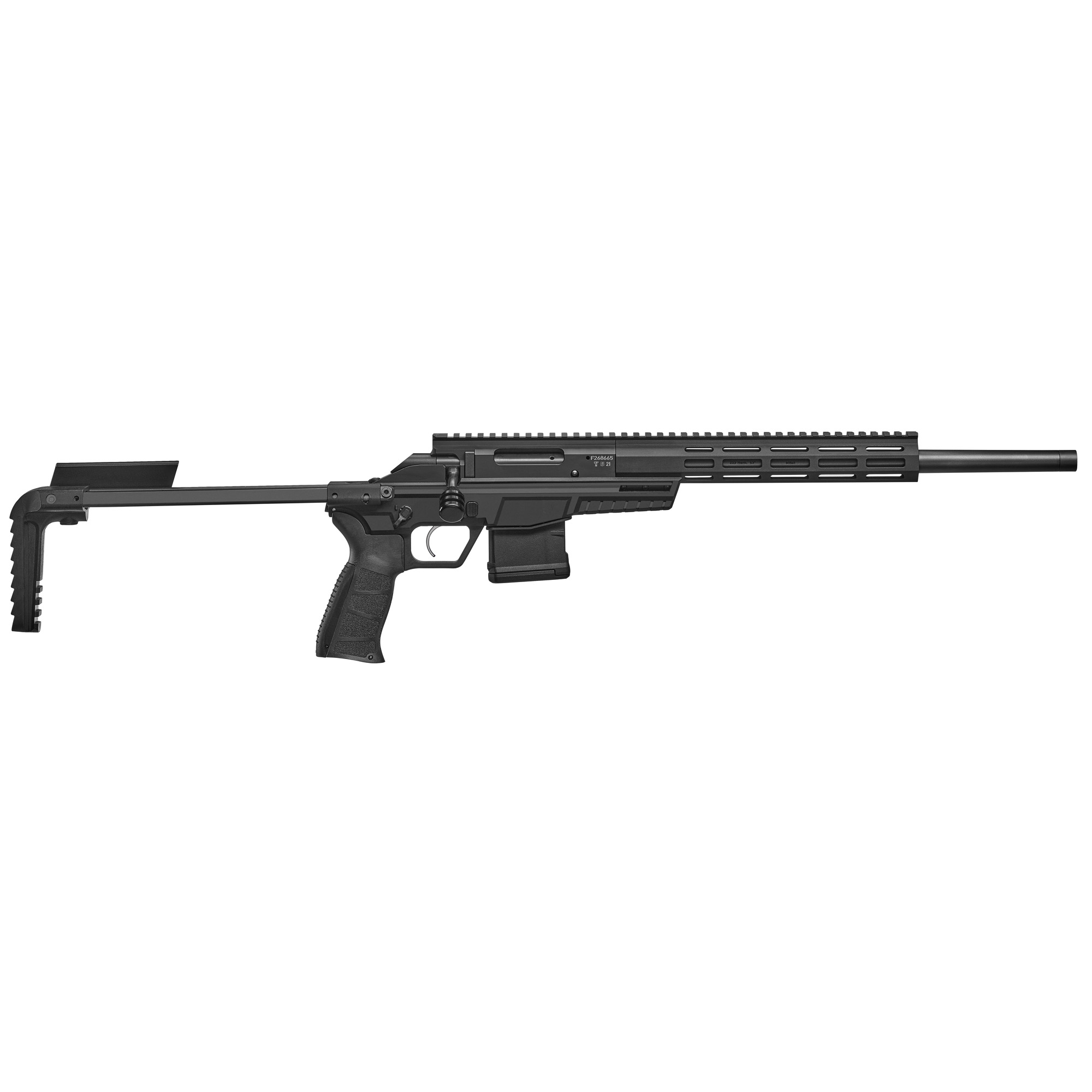 CZ 600 Trail bolt-action rifle in black, opposite side view with stock extended