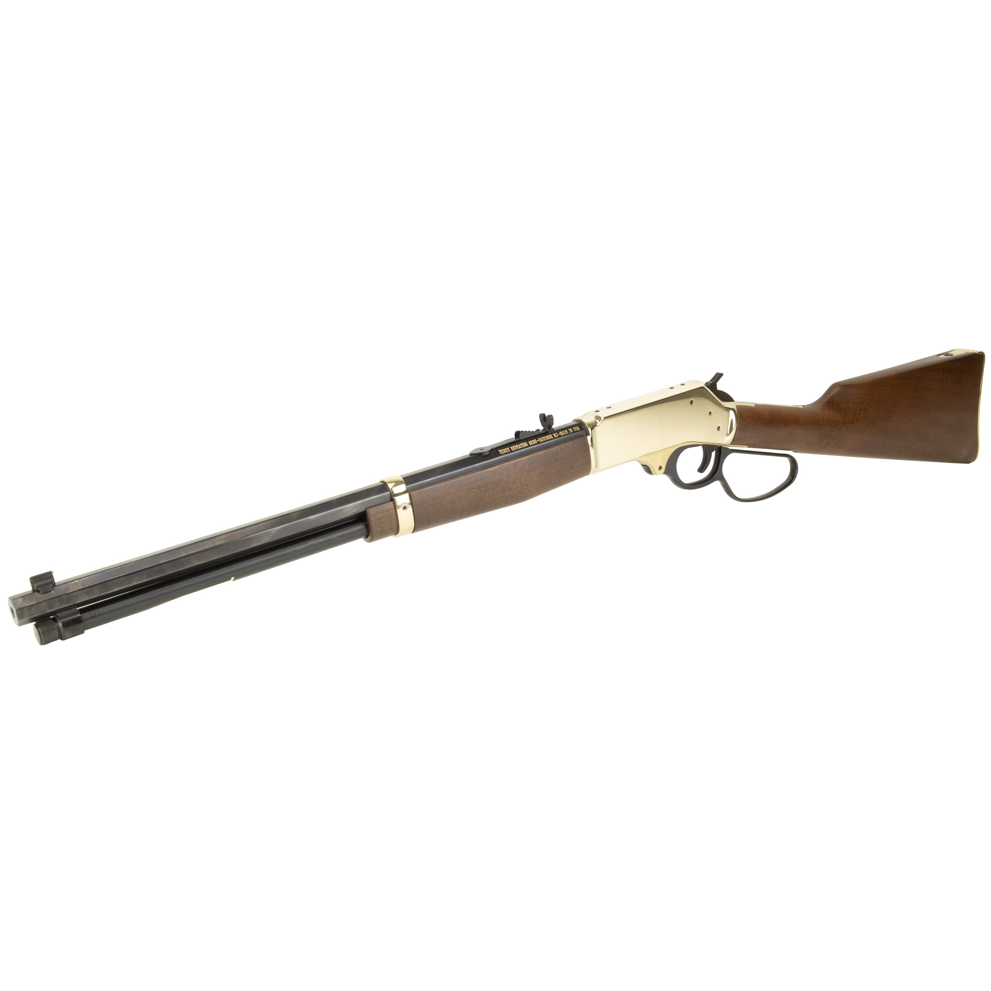 Henry Big Boy lever action rifle with octagon barrel and side gate, angled view