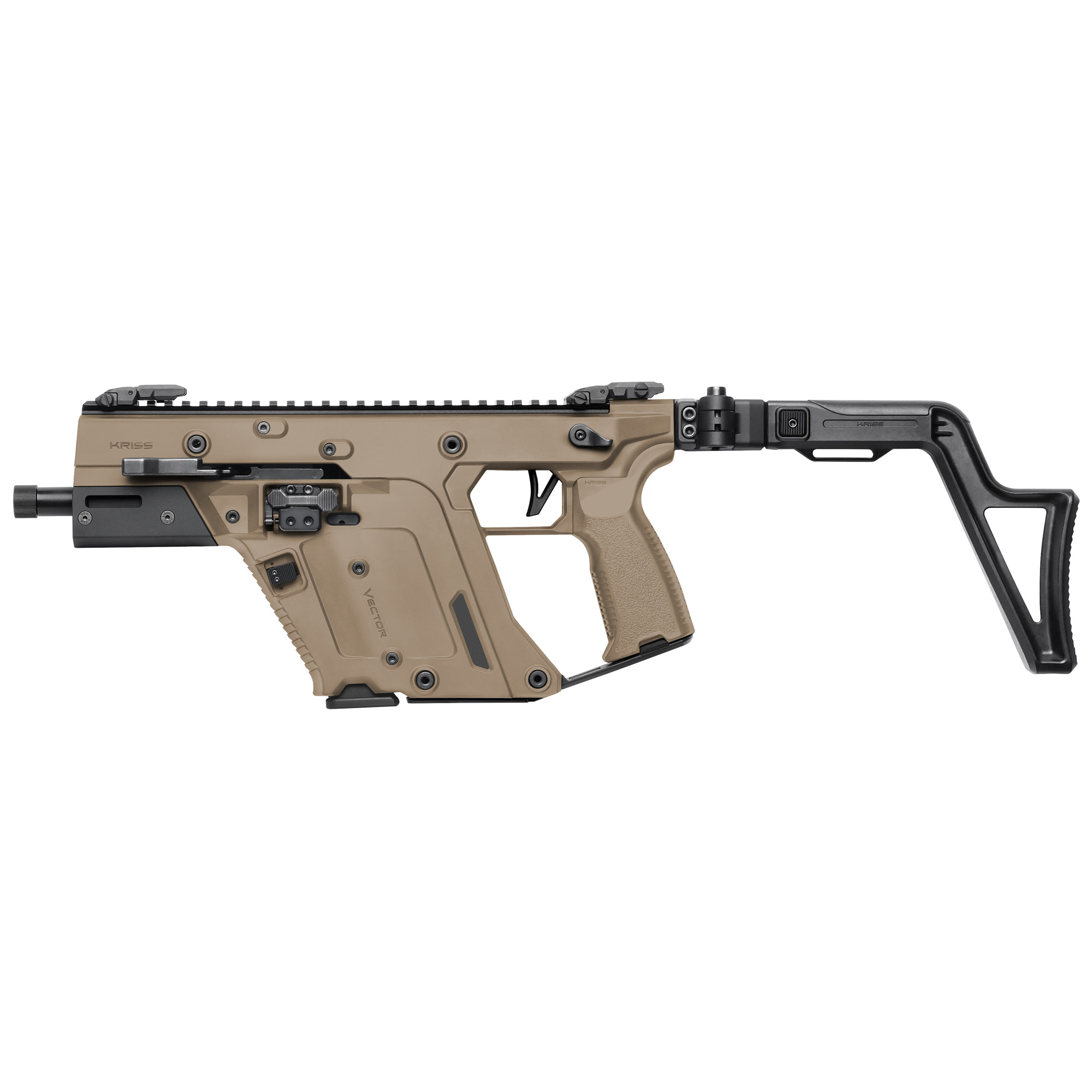 KRISS Vector Gen 3 SBR in Flat Dark Earth with folding stock extended, right side view