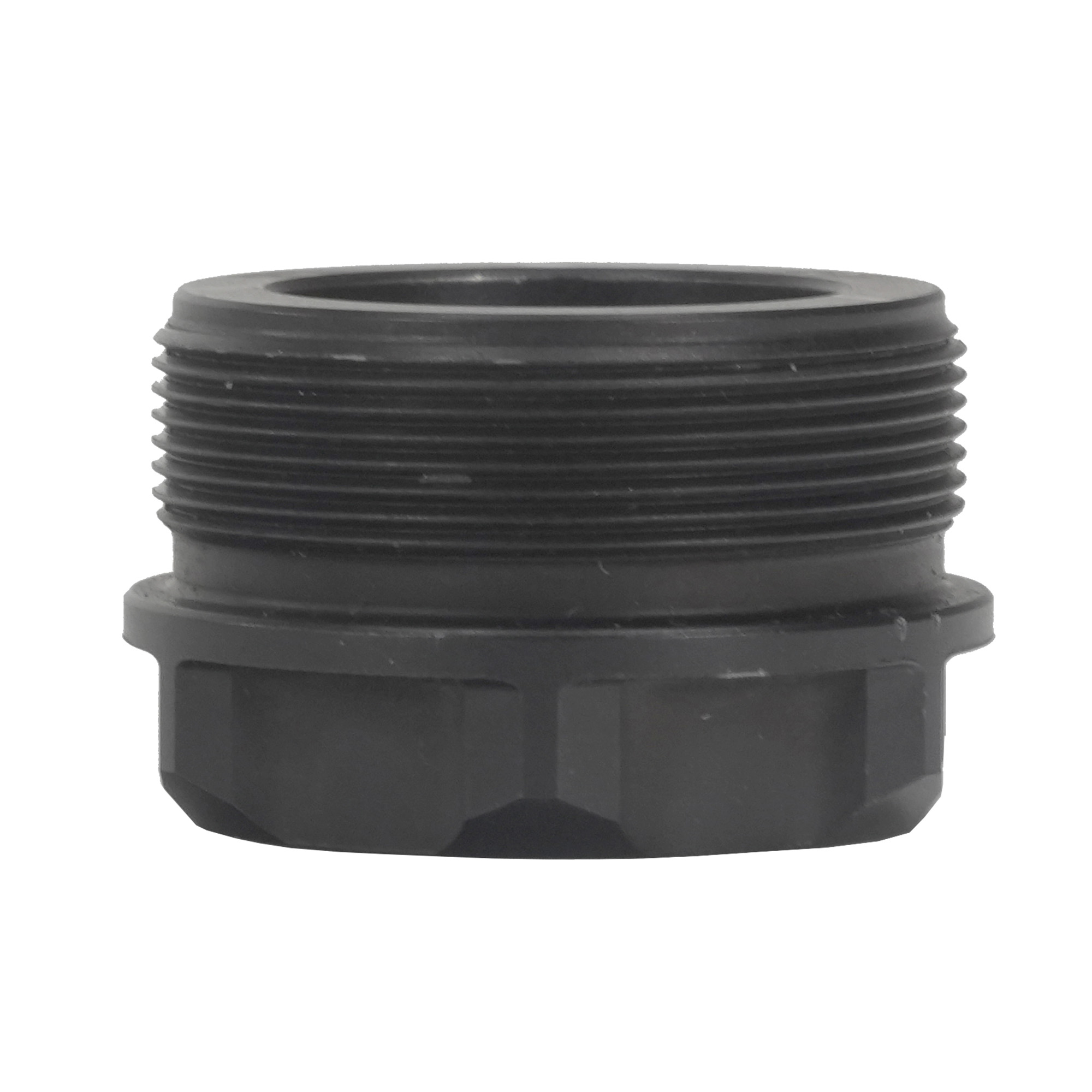 Side view of black PWS PUB-A suppressor mount with threaded end
