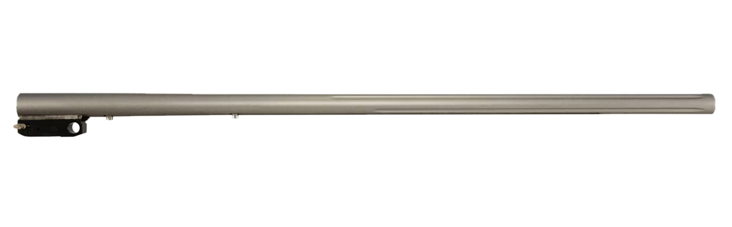 Stainless steel Thompson/Center Encore 12 gauge rifled shotgun barrel laid horizontally