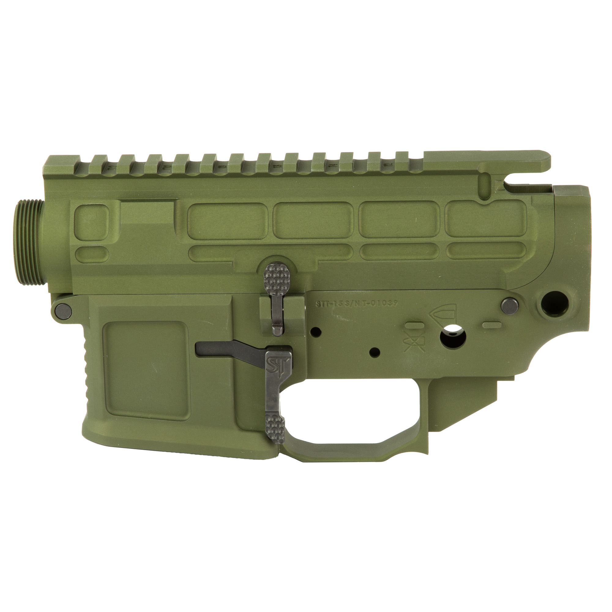 San Tan STT-15 receiver set in olive drab, right side showing ambidextrous controls