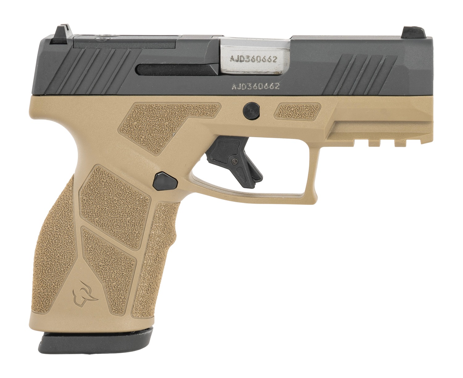 Taurus GX2 9mm pistol side view showing black slide and flat dark earth frame