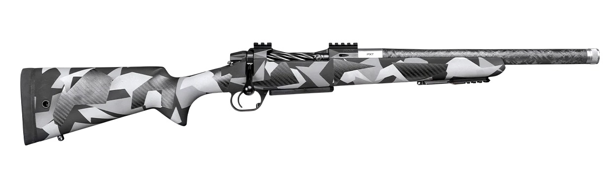 Proof Research Elevation FDX bolt-action rifle with splinter camo carbon fiber stock and carbon barrel