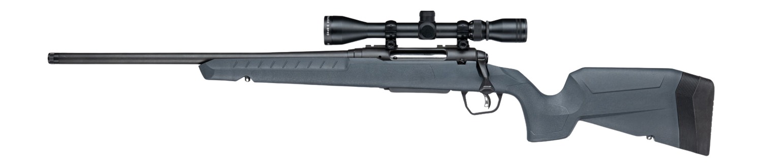 Savage Axis 2 XP bolt-action rifle with gray stock and mounted 3-9x scope