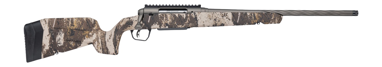 Savage Axis 2 Pro bolt-action rifle with Western camo stock and fluted barrel, right side view