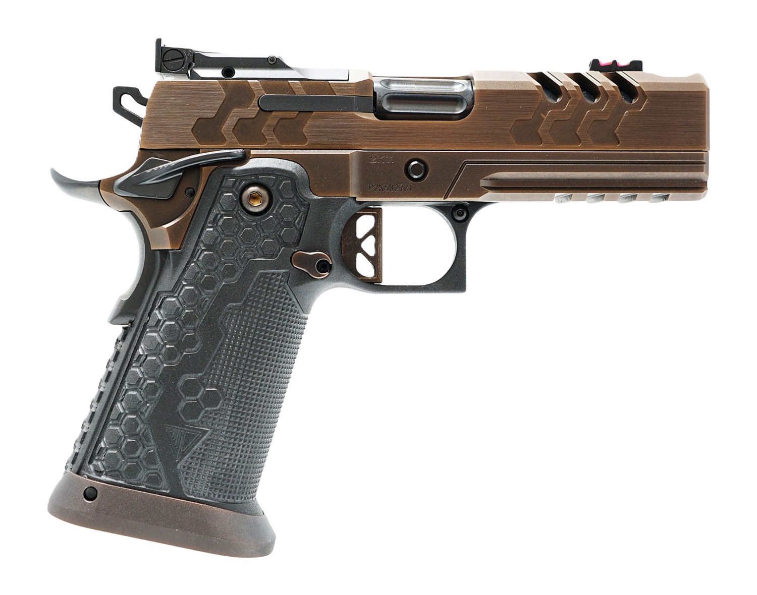 Kimber 2K11 Pro Royal pistol, left side view showing slide cuts and hex-pattern grip