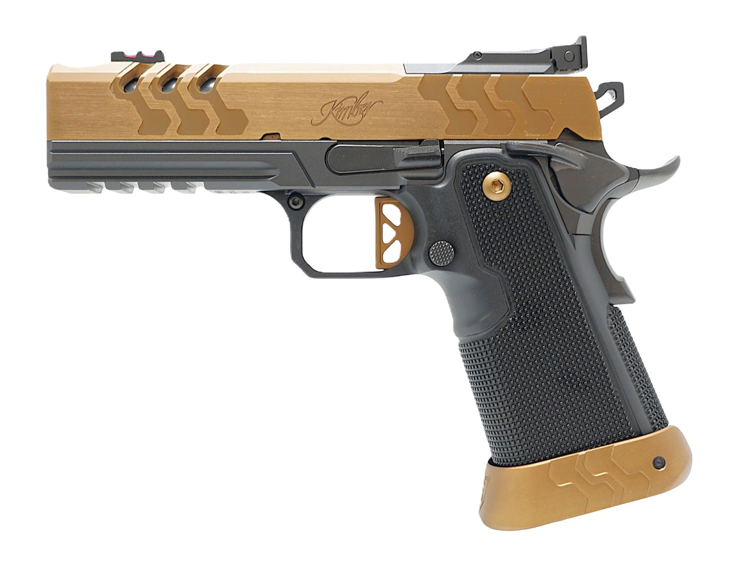 Kimber 2K11 Pro 9mm pistol right side showing tan slide with Kimber logo