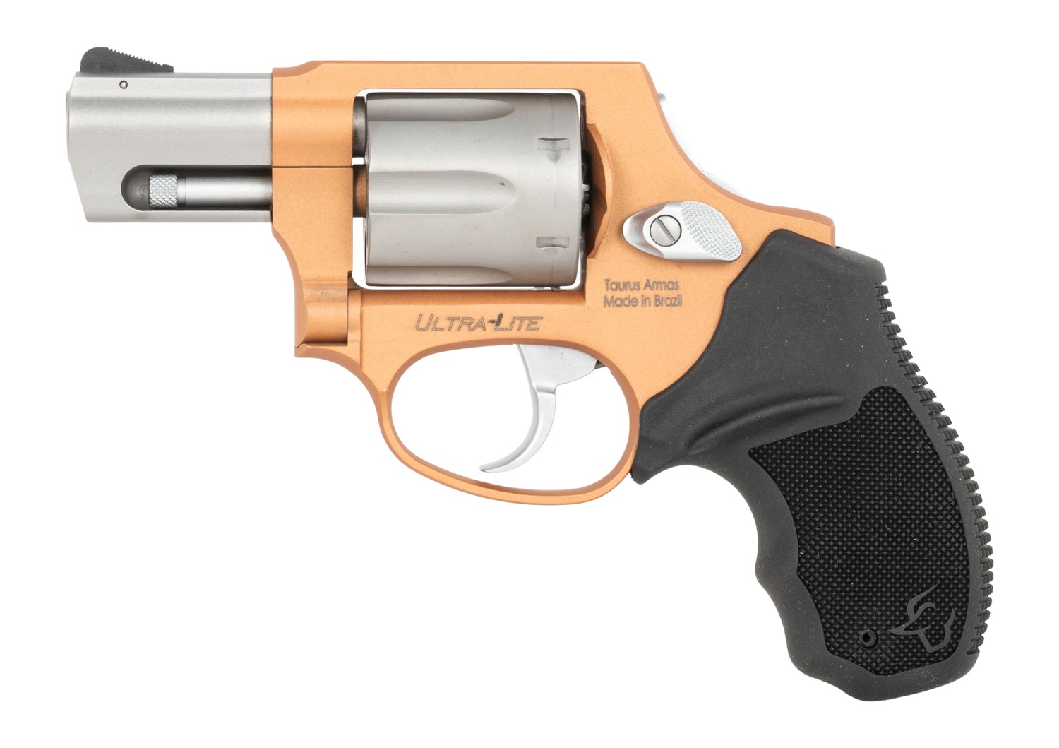 Taurus Ultra-Lite 856 revolver left side view showing copper frame and stainless cylinder