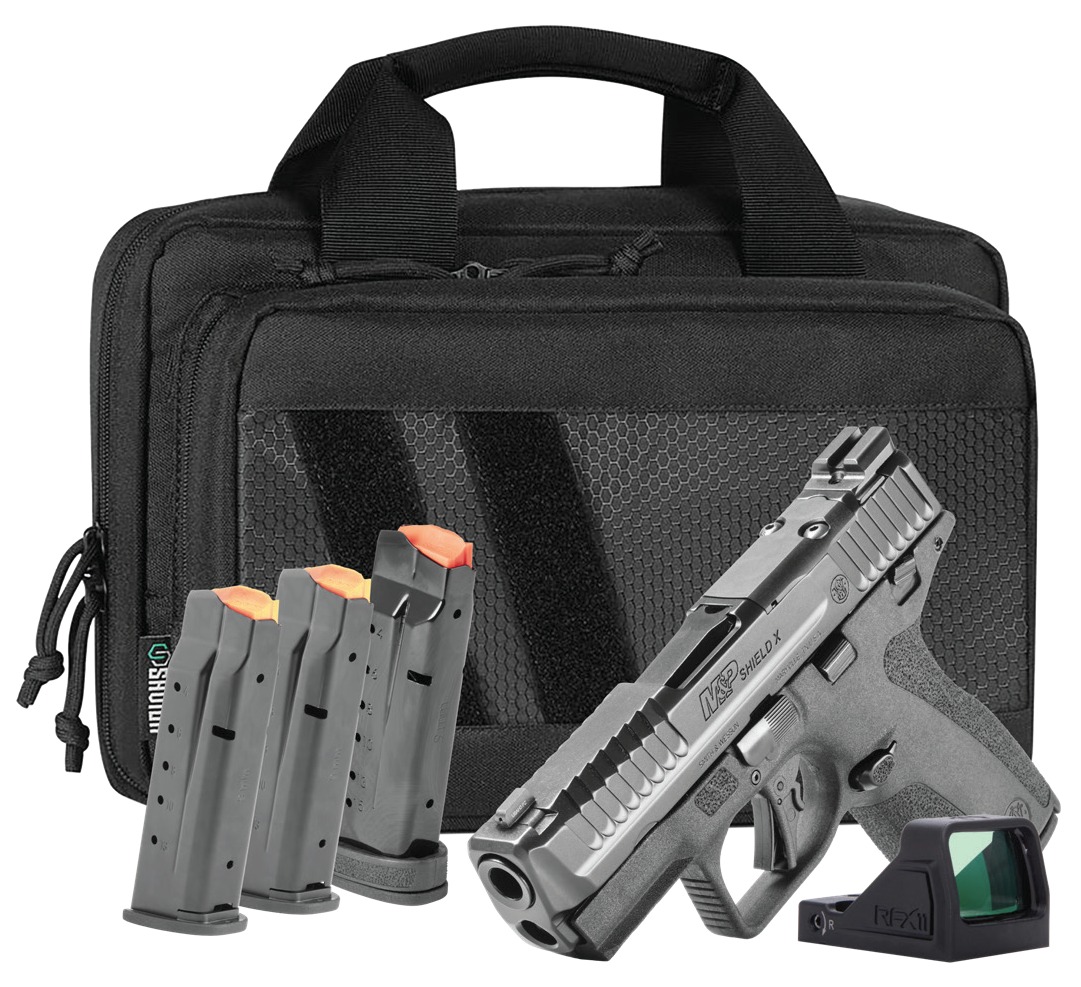 Smith & Wesson M&P9 Shield X pistol with RFX11 red dot, extra magazines and carry case