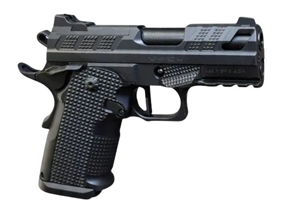 Fusion XP 3C compact 1911-style pistol with black slide and frame and textured grip