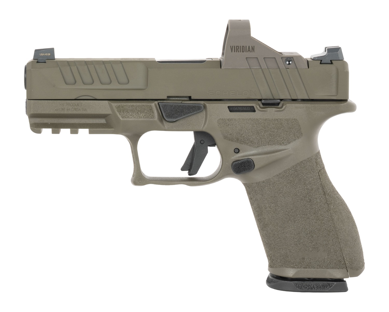 Springfield Echelon 9mm pistol in OD Green with Viridian red dot, left side view
