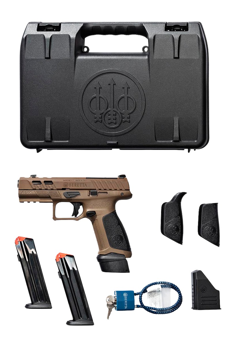 Beretta APX A1 pistol in Flat Dark Earth with case, magazines, grip inserts and accessories