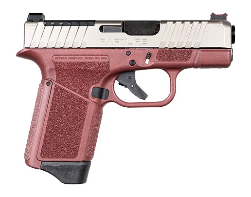 Gforce Arms Rapture 9mm pistol with nickel slide and red polymer frame