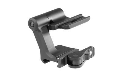 Black Arisaka magnifier mount with folding arm and QD lever on a white background