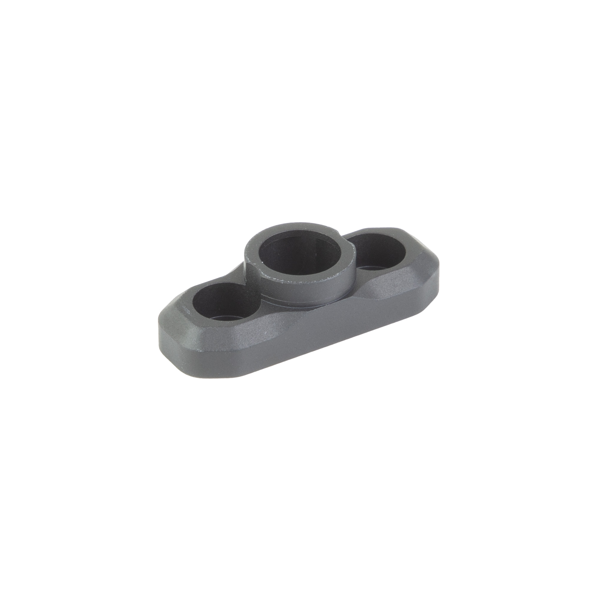 Black Arisaka QD mount for SIG LTAW handguard, angled view showing both bolt holes and the QD swivel hole