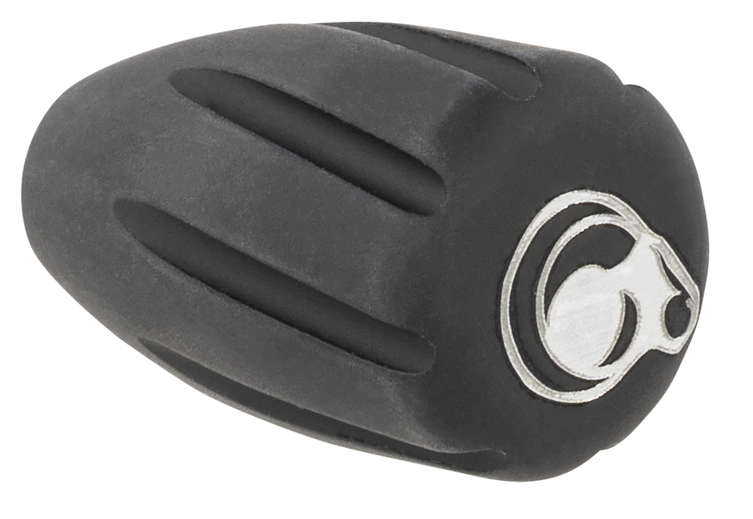 Black Christensen Arms tactical bolt knob with grooved grip and silver logo