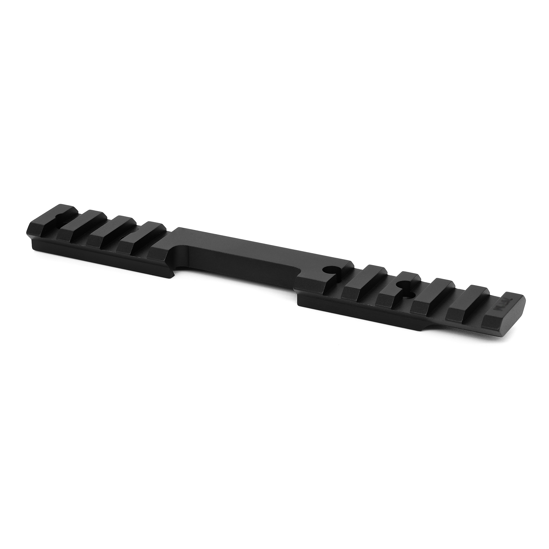 Black Warne Mountain Tech scope rail with Picatinny rail slots and two mounting holes