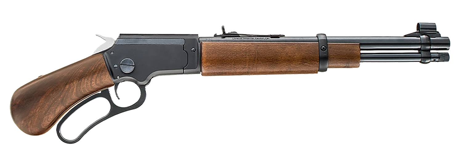 Chiappa LA Bootleg Takedown lever-action with black barrel and wood stock and bird's head grip