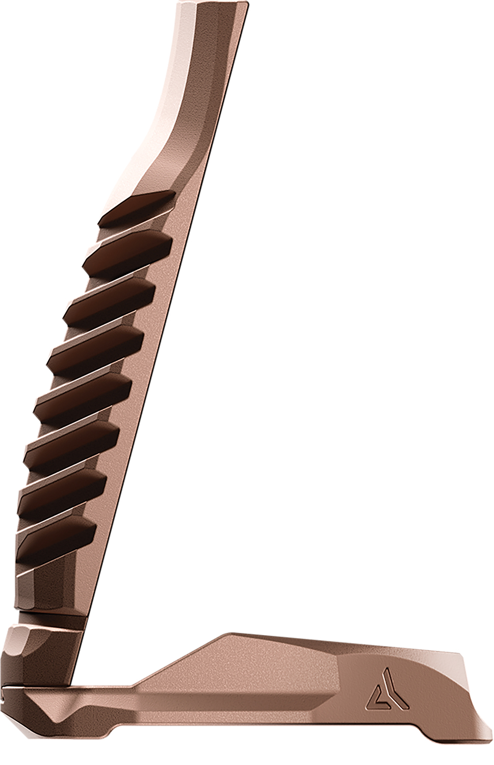 Bronze Radian Weapons backstrap and magwell with ribbed grip texture, side view