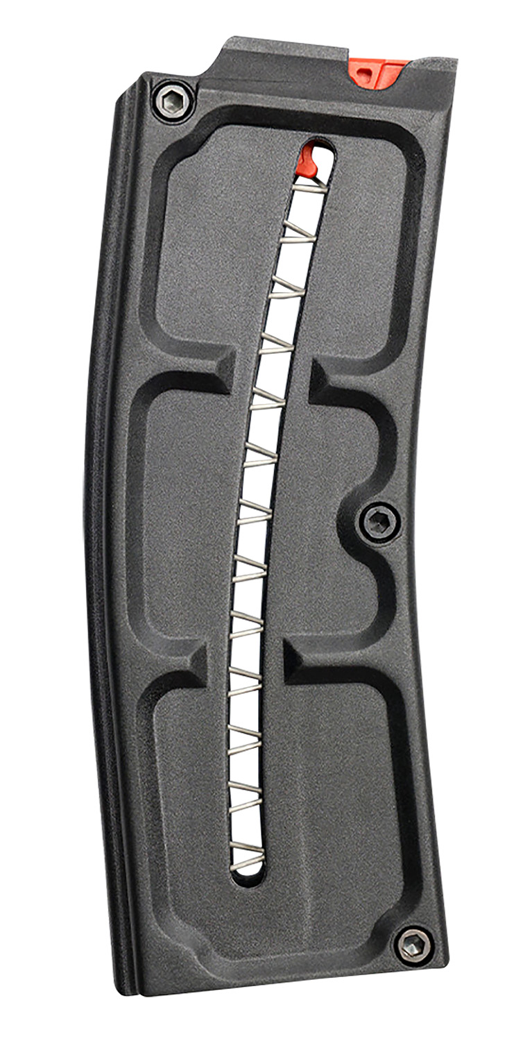 Black Franklin Armory F17 magazine showing the single-column spring and follower
