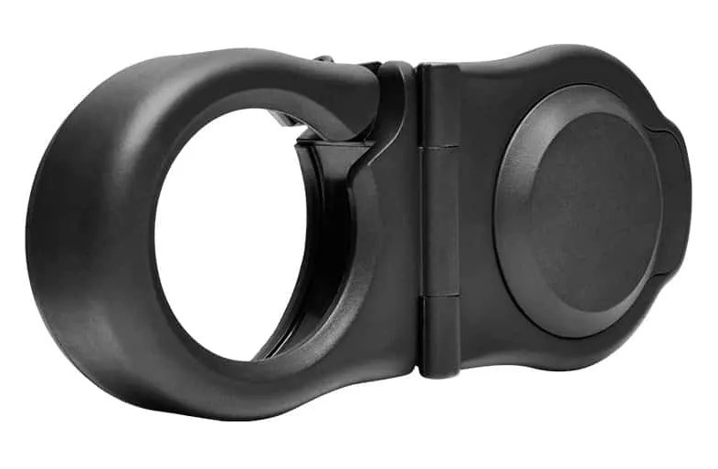 Black matte spotting scope eyepiece adapter with hinged clamp ring and round pad
