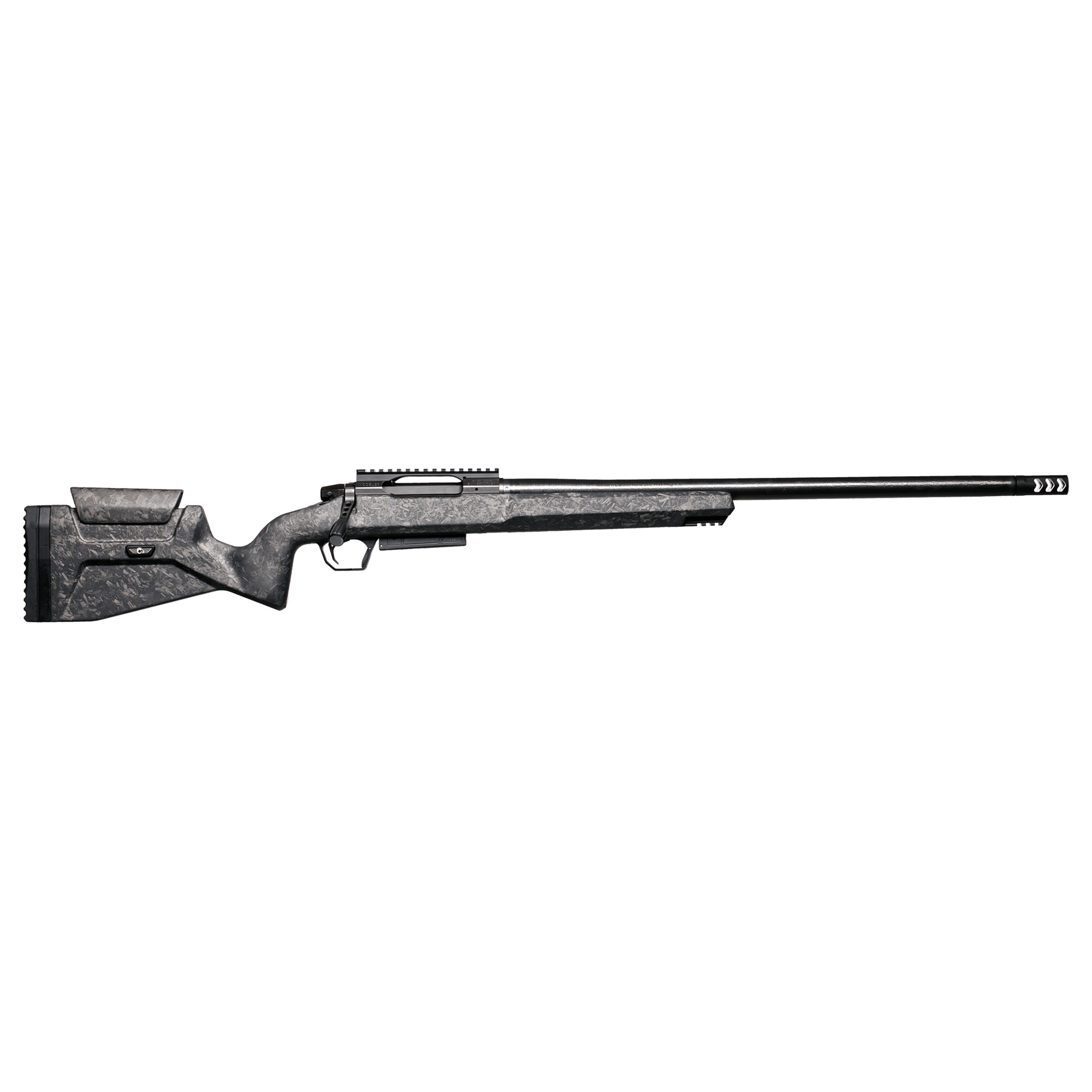 Christensen Arms Modern Carbon Rifle bolt-action rifle with black carbon fiber stock and black barrel