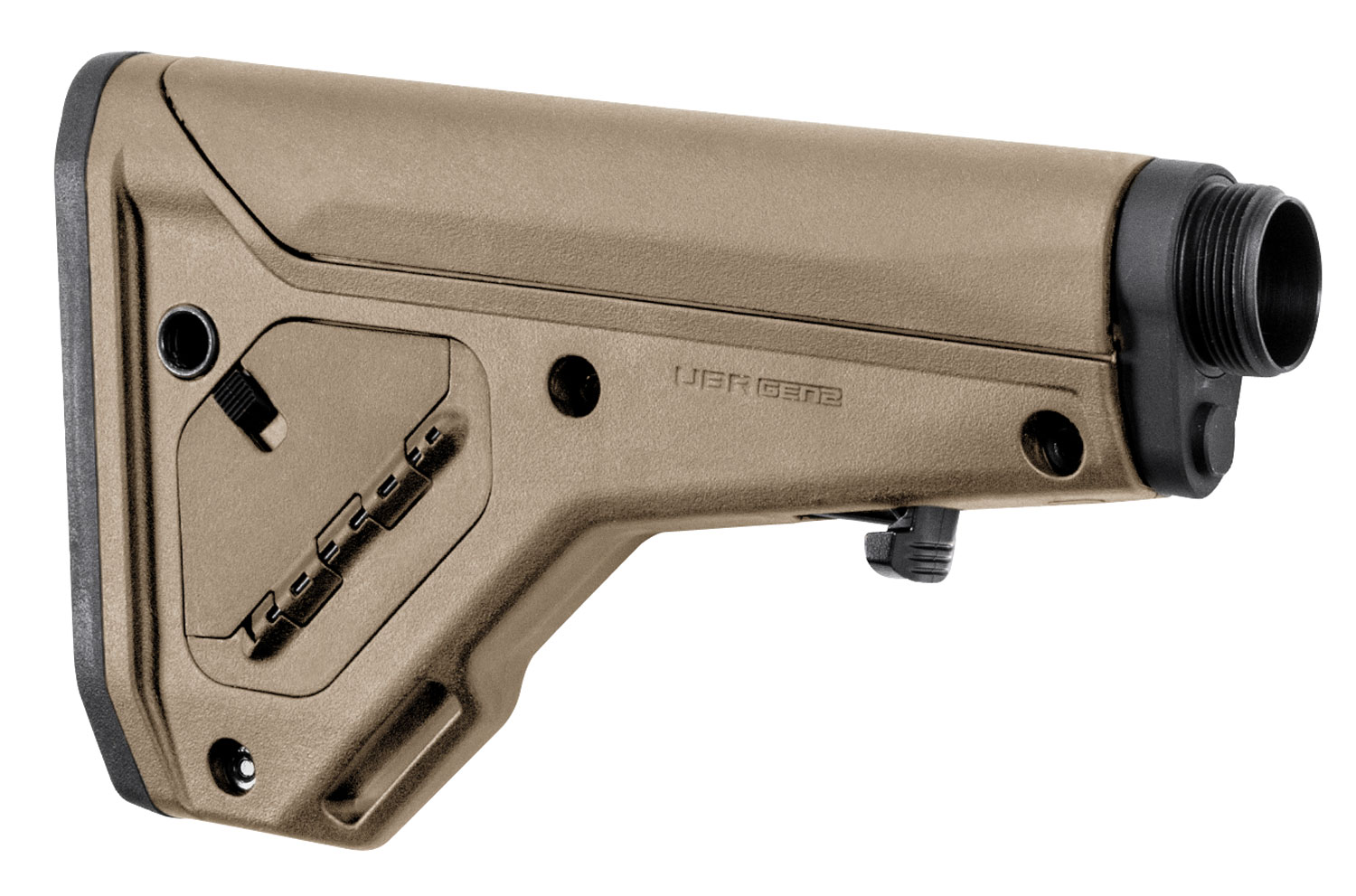 Magpul UBR GEN 2 AR stock in Flat Dark Earth, angled side view