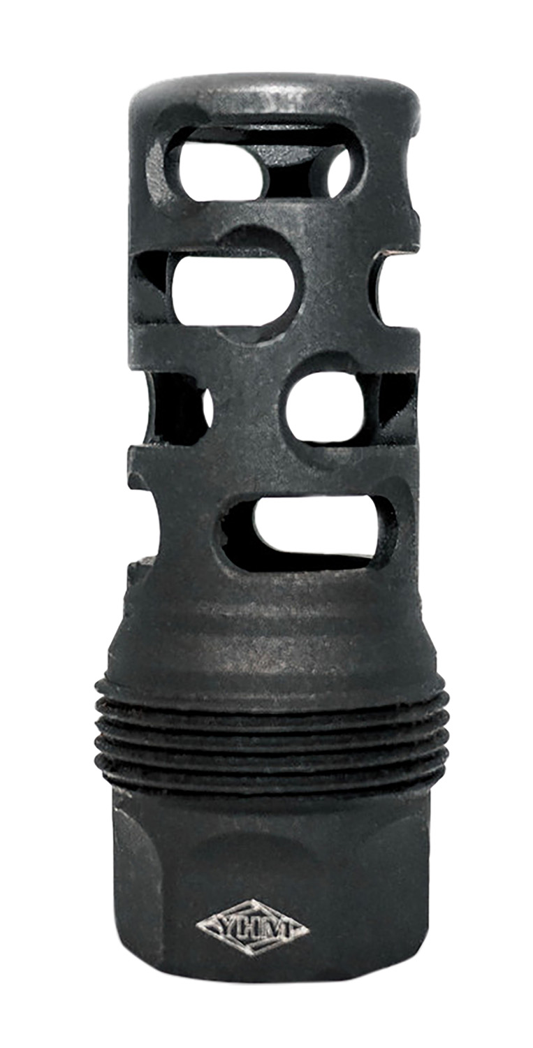 Yankee Hill SRX 30 caliber black muzzle brake with slotted body and threaded end
