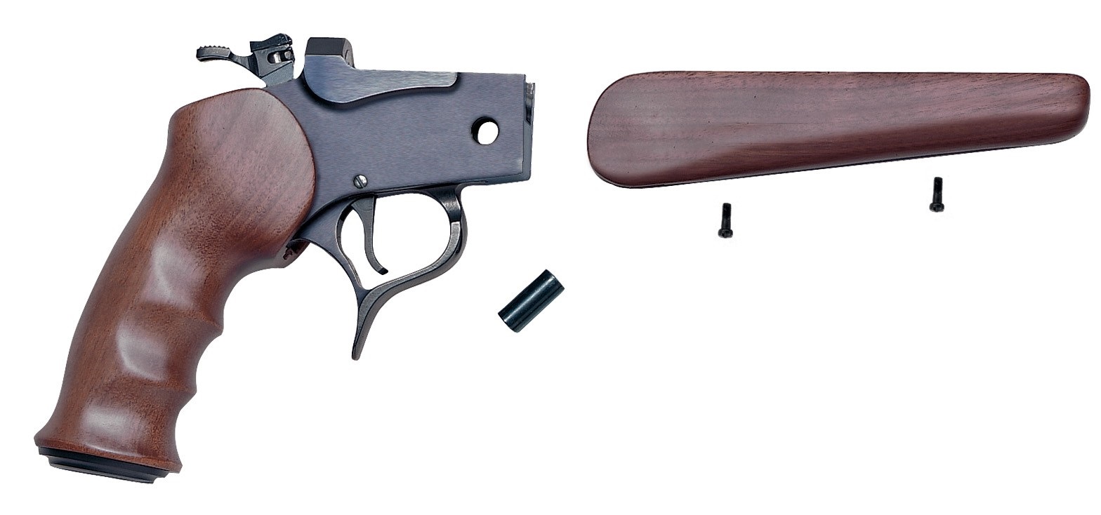 Thompson/Center Contender pistol frame in blue with walnut grip and separate wood forend piece