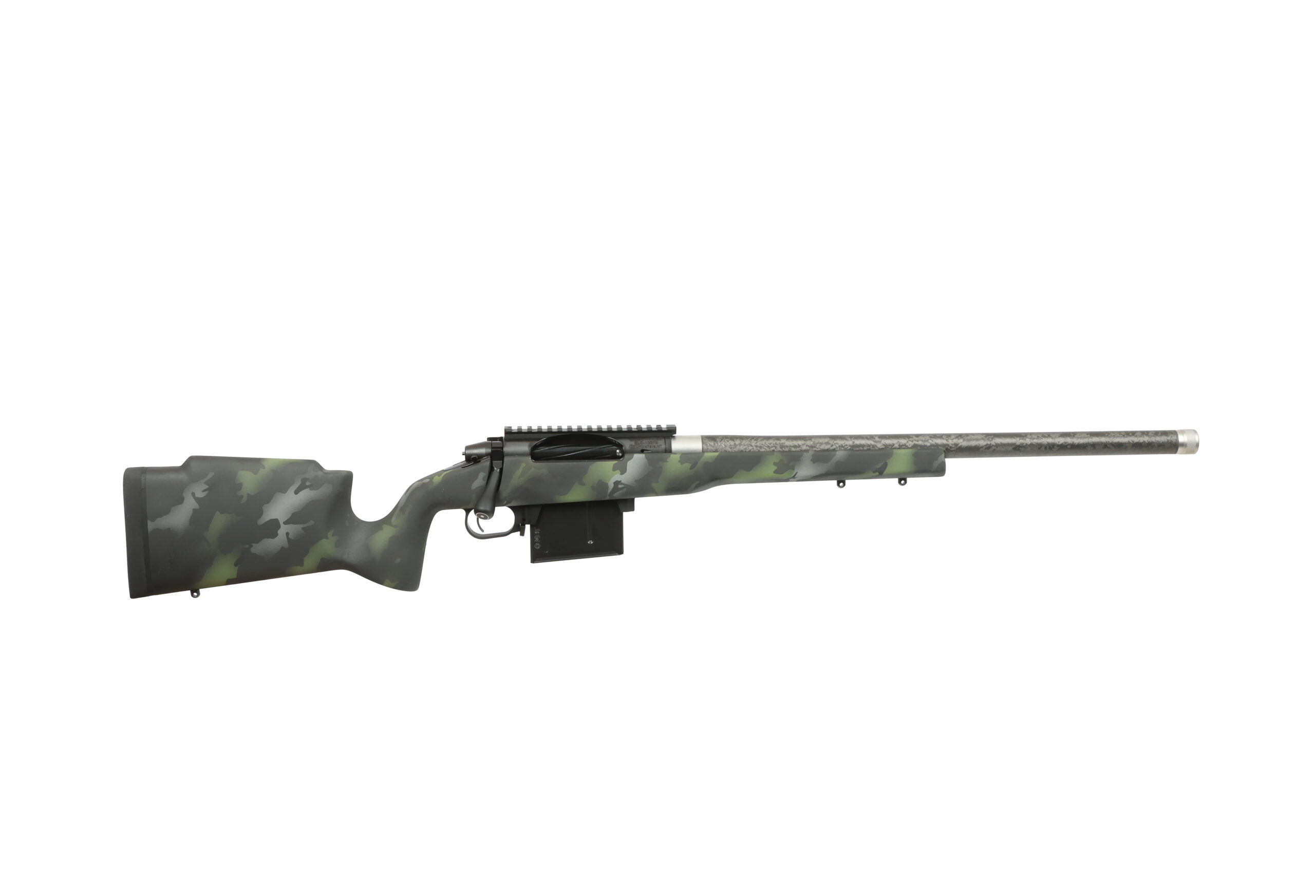 Proof Research Elevation MTR 2.0 bolt-action rifle with midnight camo carbon fiber stock and carbon wrapped barrel