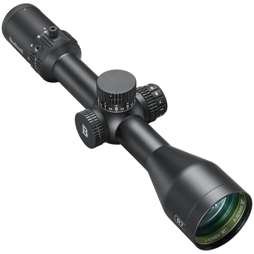 Bushnell R7 3-15x50 black riflescope with capped turrets and illuminated reticle adjustment
