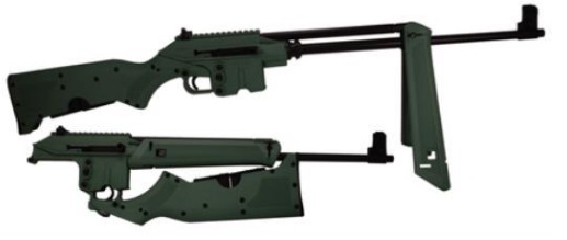 Kel-Tec SU-16C rifle with OD green folding stock shown folded and extended
