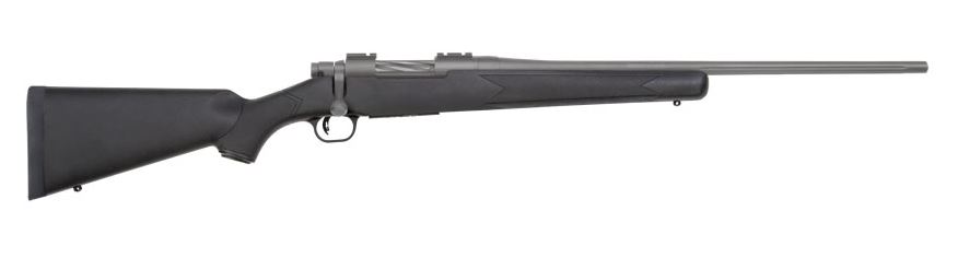 Mossberg Patriot bolt-action rifle with black synthetic stock and gray barrel