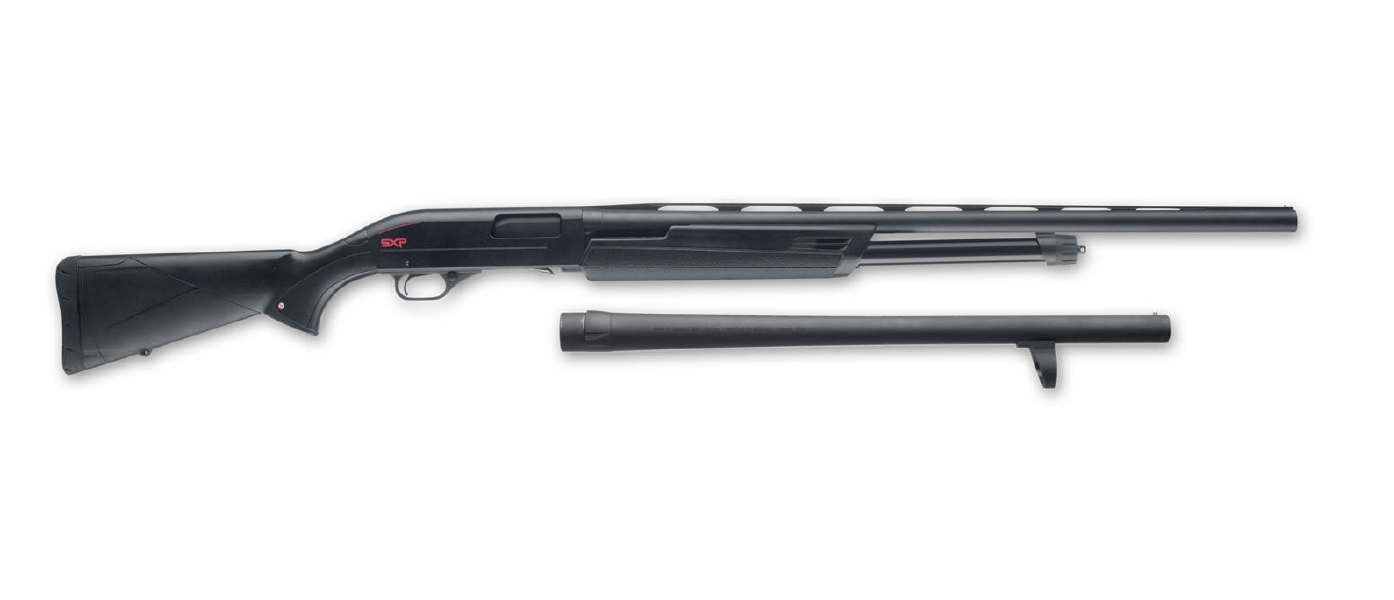 Winchester SXP Camp/Field combo shotgun with black synthetic stock, 28 inch barrel and short Defender barrel