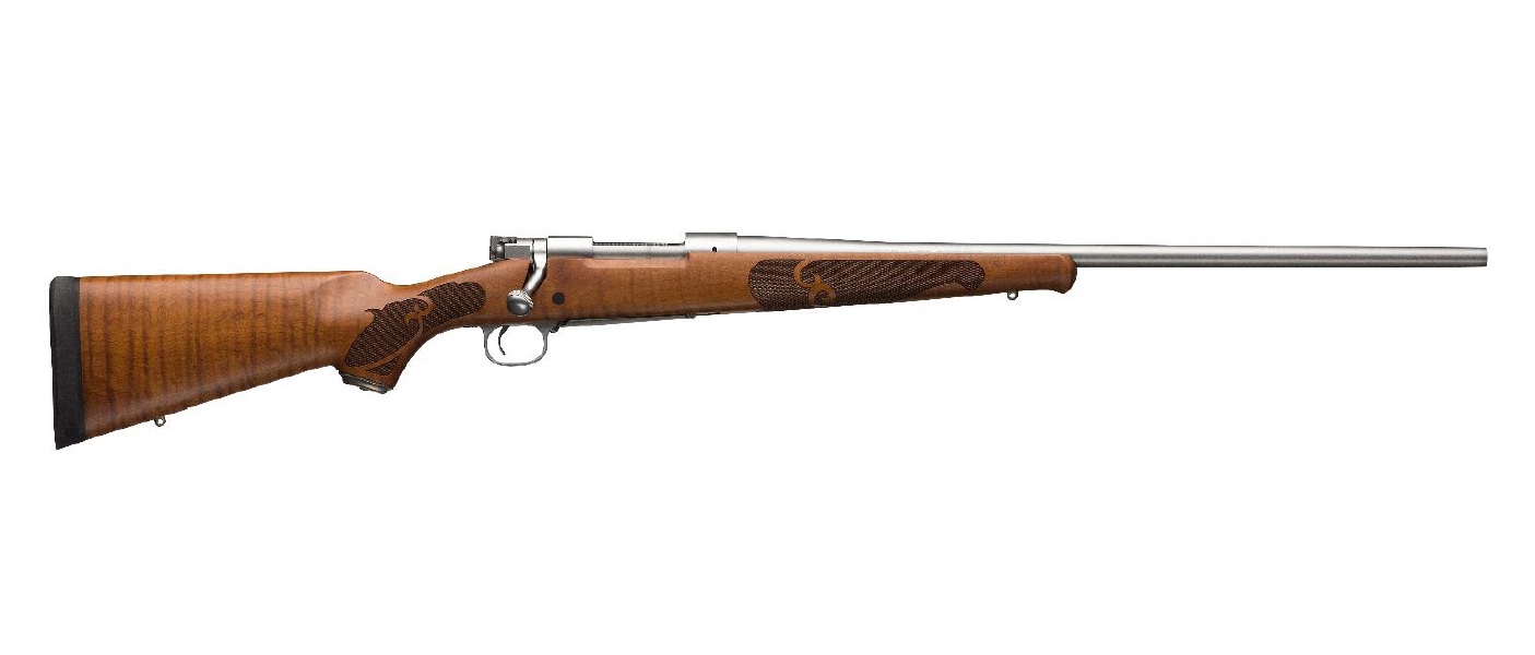 Winchester Model 70 Featherweight bolt-action rifle with stainless barrel and dark maple stock