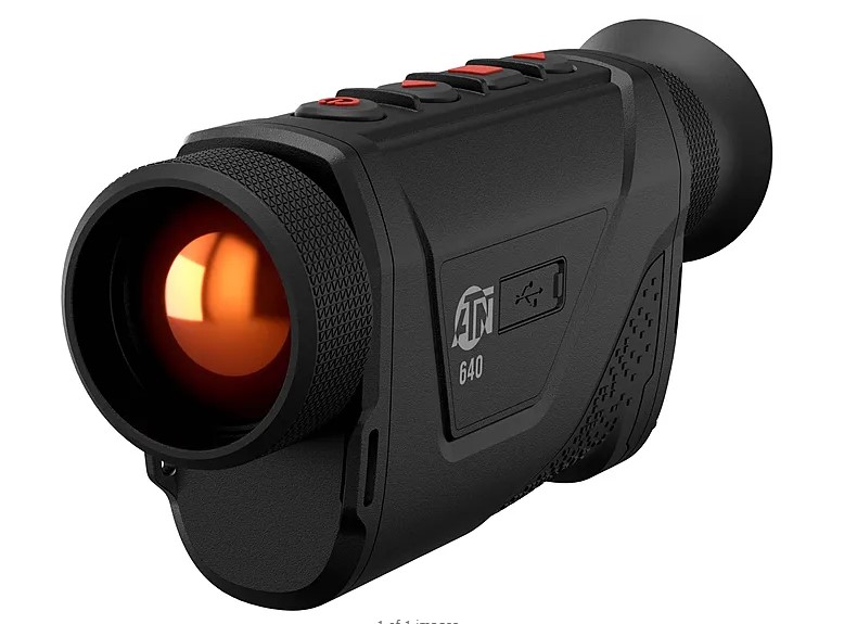 Black ATN thermal monocular with handheld body and large objective lens