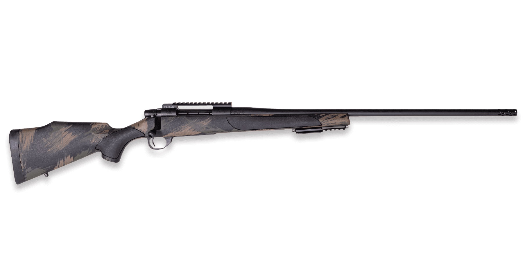 Weatherby Vanguard Black Hills bolt-action rifle with black and tan synthetic stock and matte blue barrel