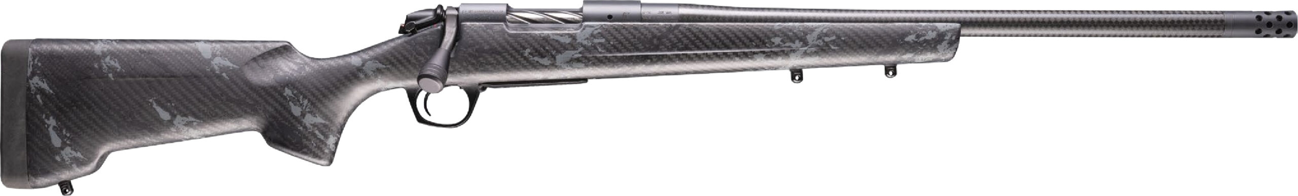 Bergara CIMA CF bolt-action rifle with gray carbon fiber stock and dark barrel