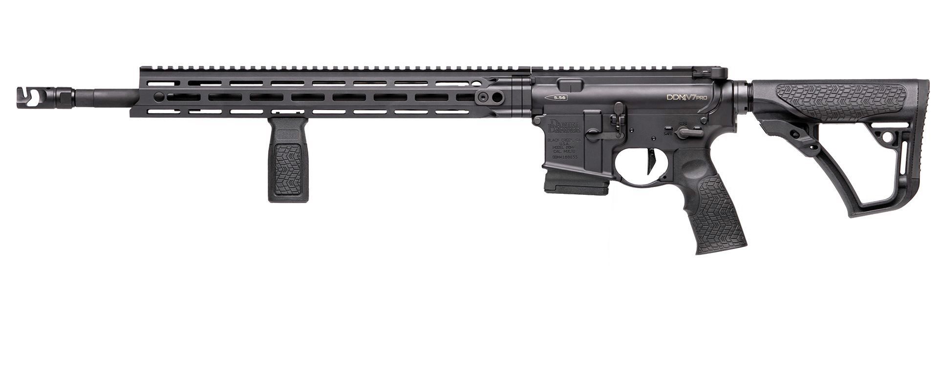 Daniel Defense DDM4 V7 Pro AR-style rifle in matte black with long rail handguard and folding stock
