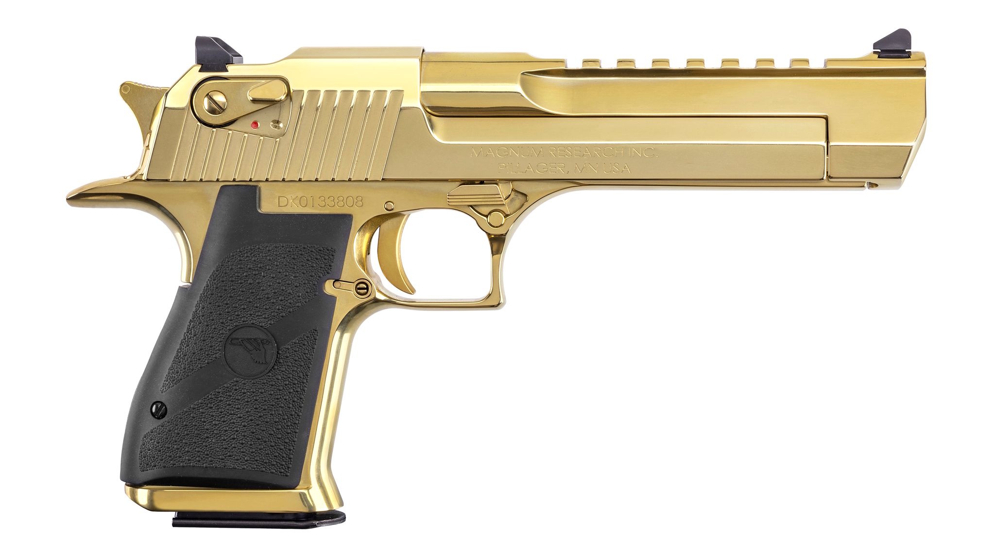 Magnum Research Desert Eagle Mark XIX pistol with gold zirconium finish and black grips