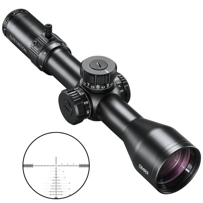 Bushnell Elite Tactical DMR3 riflescope in black with turrets and G4P reticle inset