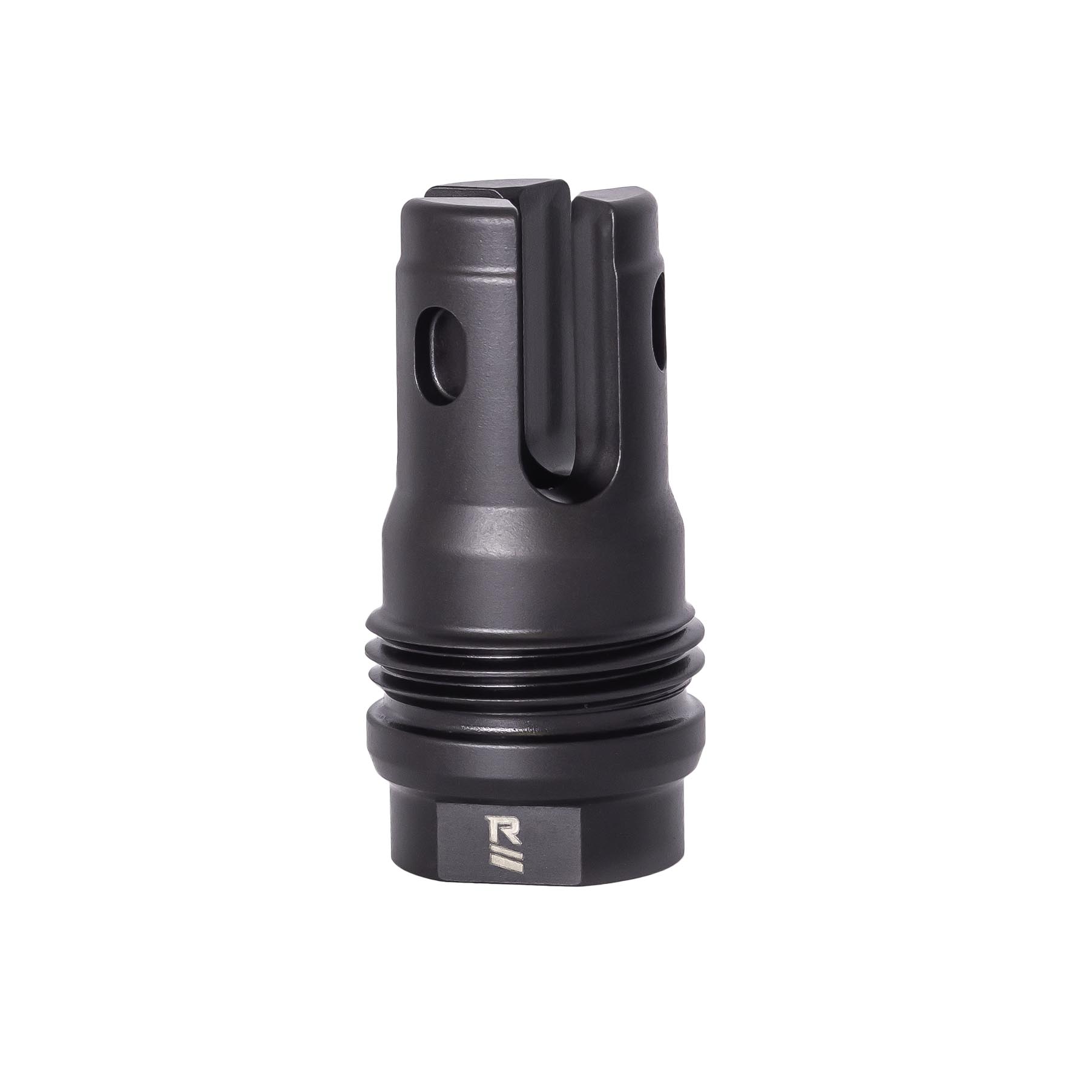 Rugged Suppressors R3 flash hider in black nitride finish with slotted muzzle, side ports and locking collar