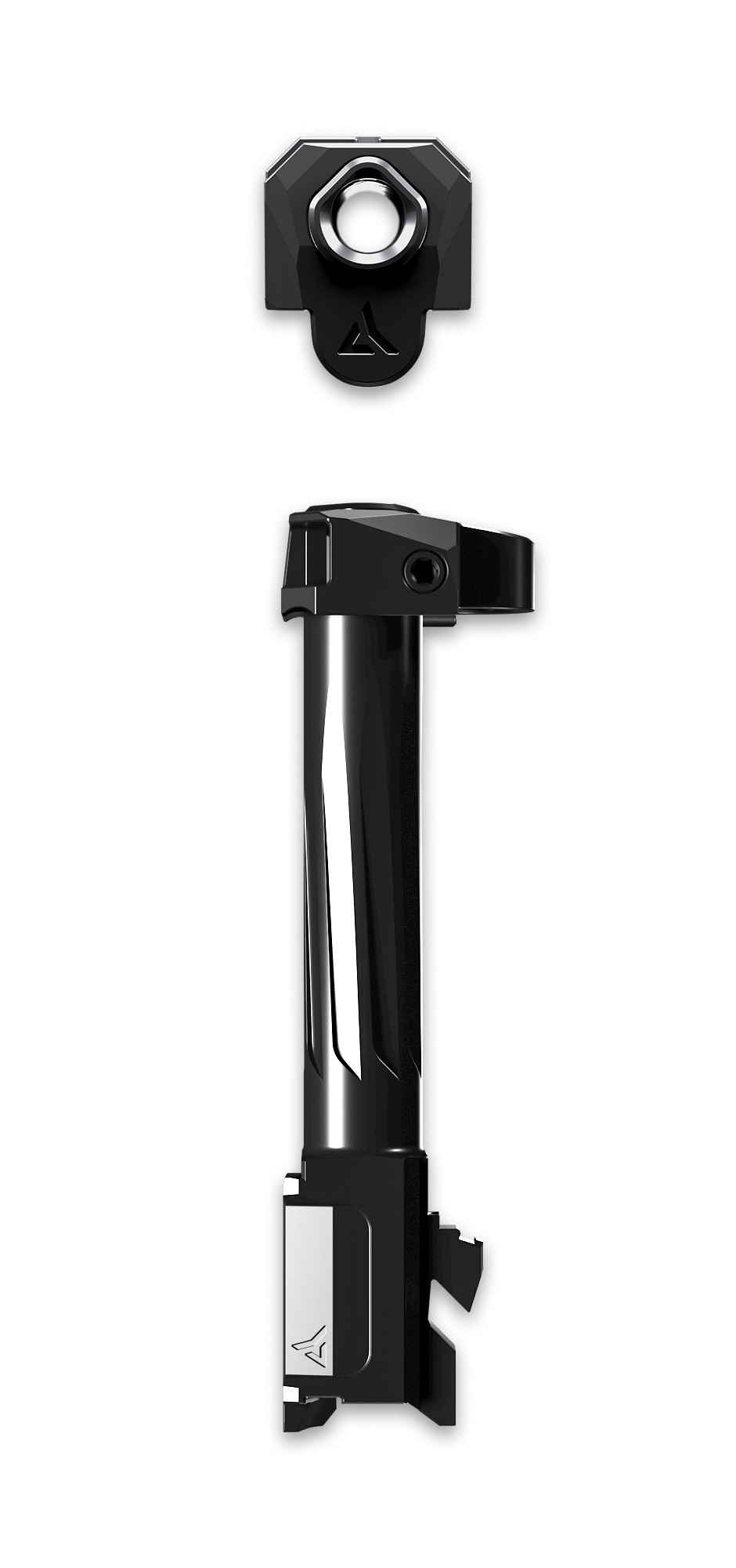 Radian Weapons Afterburner Ramjet barrel and compensator in black finish, shown with the compensator separate