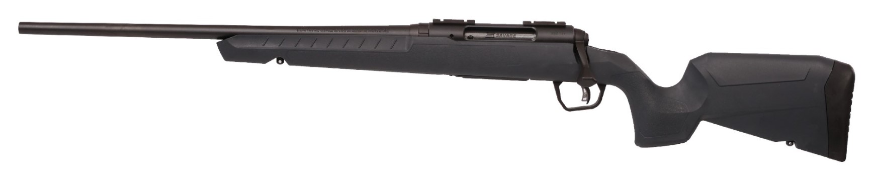 Savage Axis 2 Compact bolt-action rifle with black matte barrel and gray synthetic stock