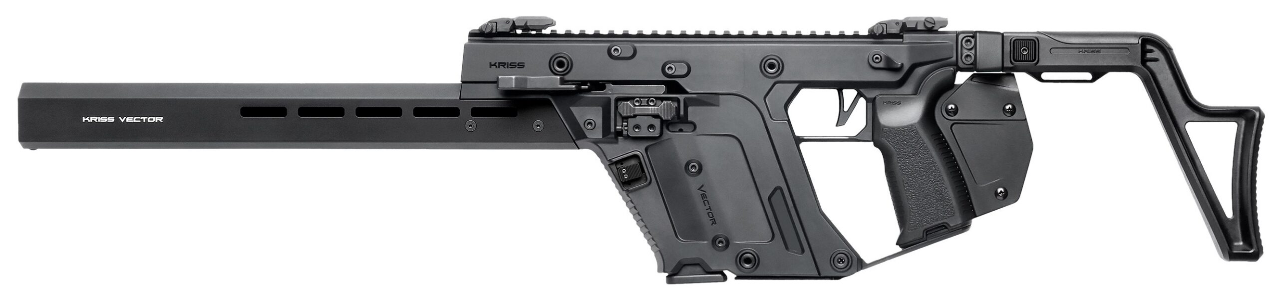 KRISS Vector CRB G3 9mm carbine in matte black with M-LOK shroud and flip up sights