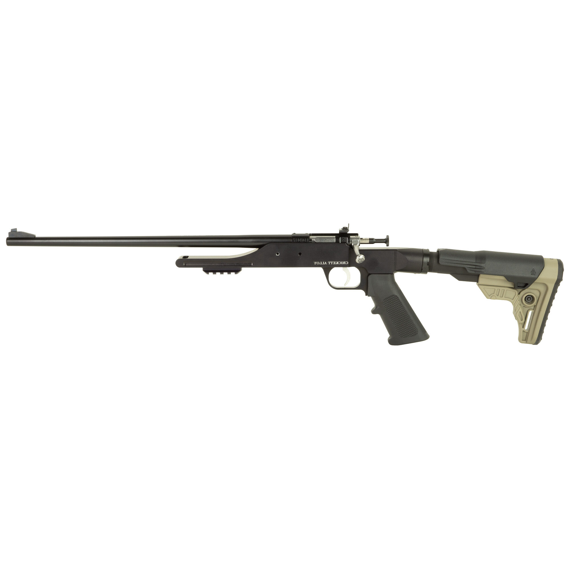 Keystone Crickett 6061 single-shot .22 LR rifle with black alloy frame and black and tan folding stock