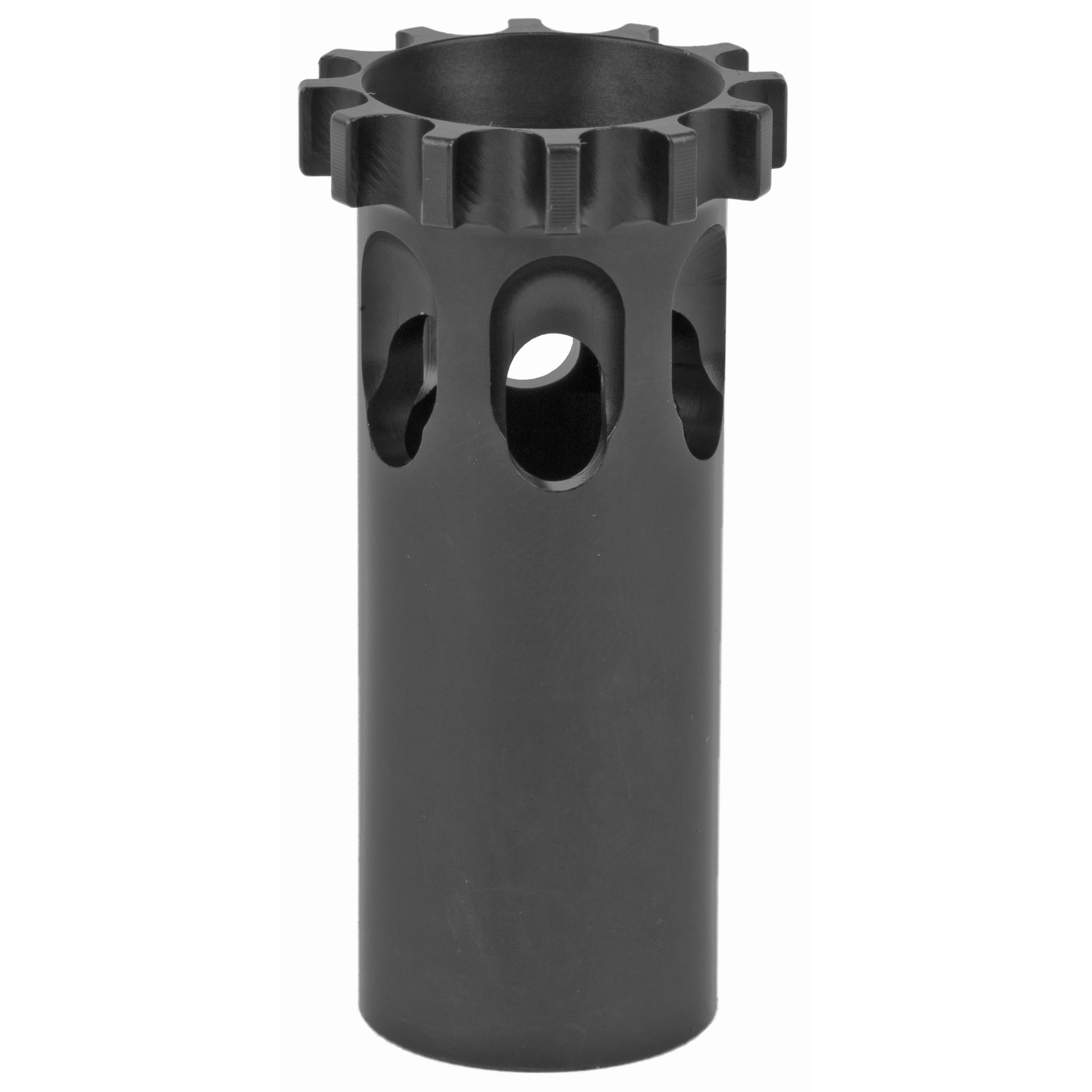 Black piston with notched crown and oval side ports for a 9mm suppressor