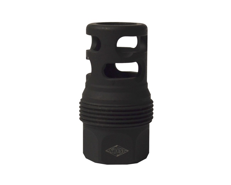 Black Yankee Hill SRX 30 caliber muzzle brake with threaded mount and logo